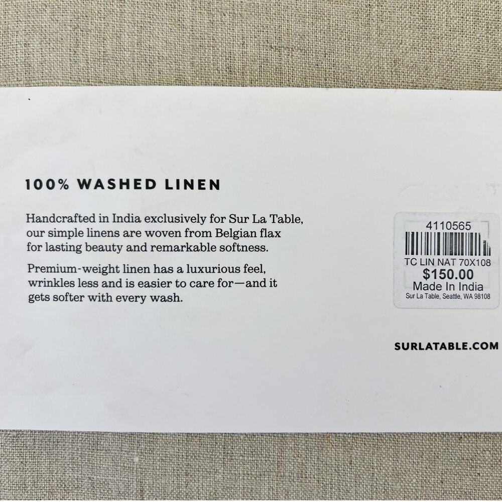 Sur La Table Washed Linen Tablecloth 70x108 Neutral Belgian Flax Handcrafted New - Picture 4 of 7